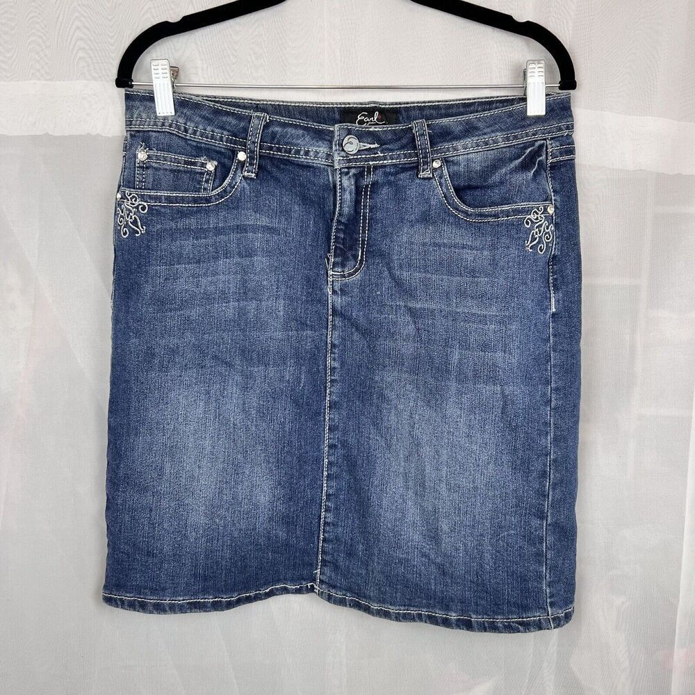 vintage y2k Earl denim skirt embellished rhinestone pockets grunge angel sz 12